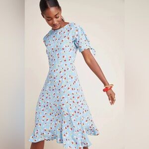 NWT Faithfull The Brand Anthropologie Erin Midi Dress in Blue Floral, Size S